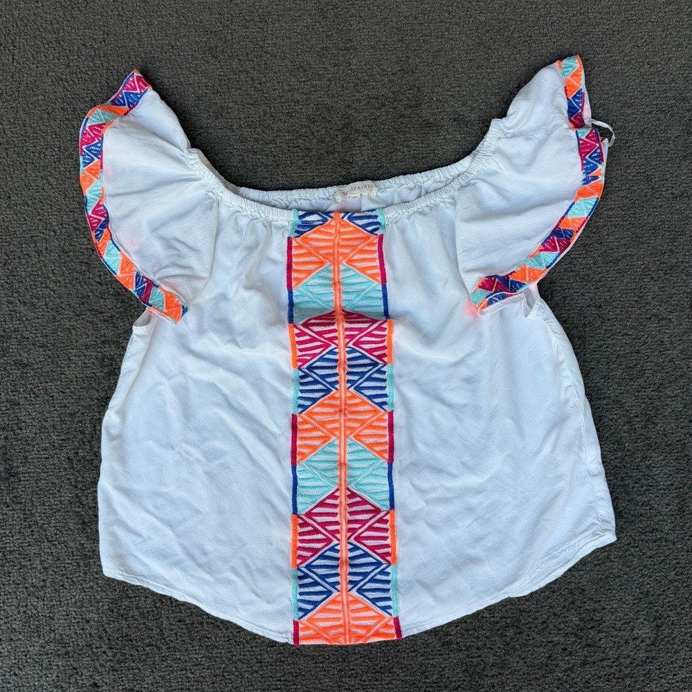 Solitaire White Embroidered Off The Shoulder Ruffle‎ Blouse Top Small 20-955